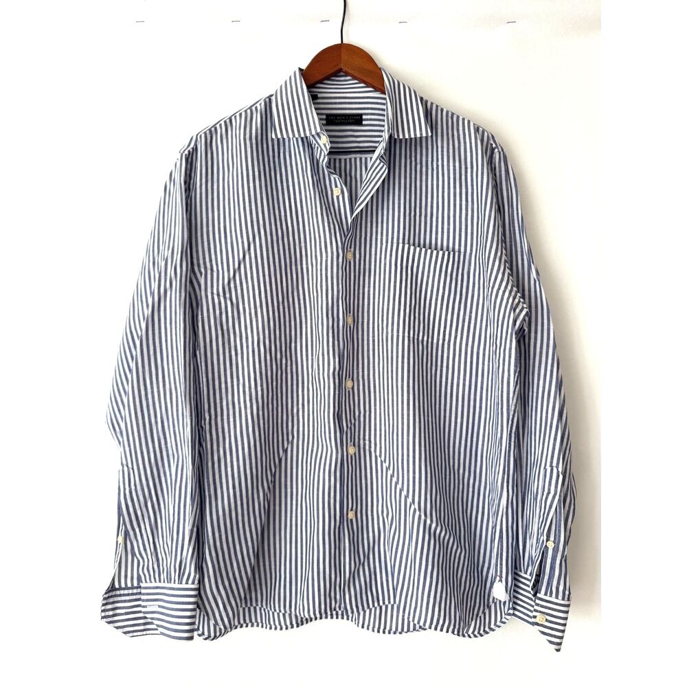 Bloomingdales The Men's Store Linen Striped Button Down Dress Shirt Large